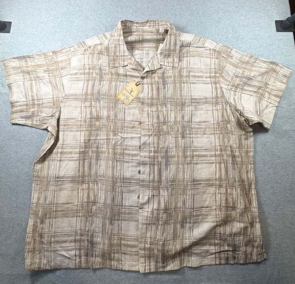 Caribbean Roundtree & Yorke 100% Silk Plaid Short Sleeve Button-Down Shirt 4XB